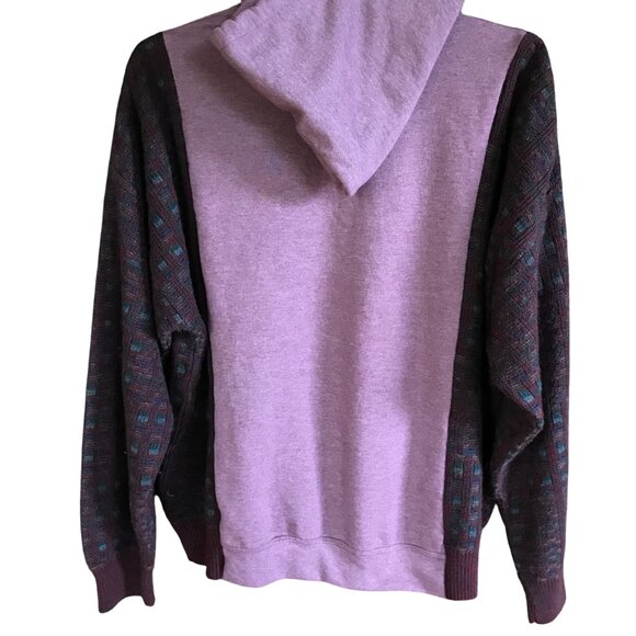 Upcycled Patchwork Hoodie, Sweater Sleeves, XL: Mauve Sweatshirt Jacket, Tribal - Picture 2 of 12